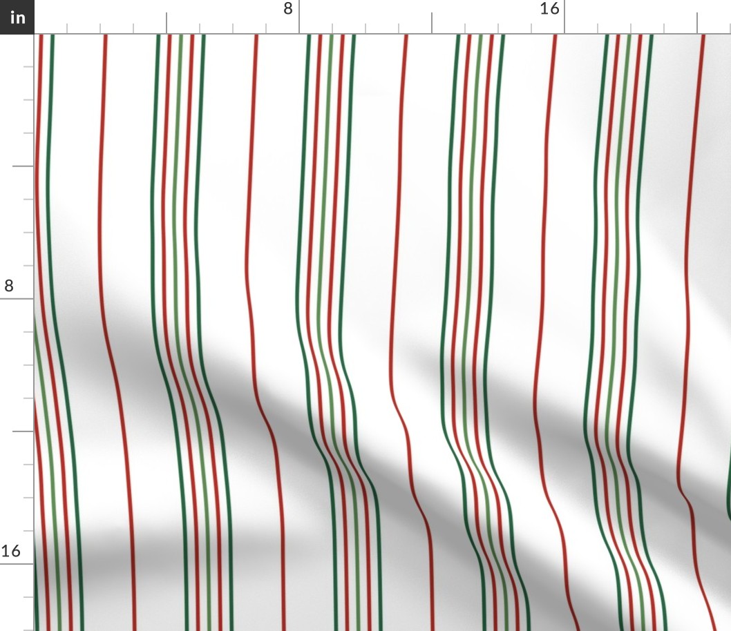 xmas classic stripe - thin red and green lines on white - christmas stripe wallpaper and fabric