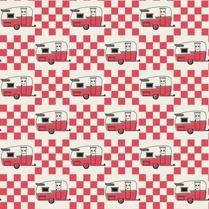 tiny checkered red trailers