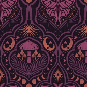 Gothic Nature Damask - large - purple and orange