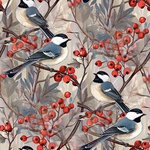 Winter Berry Chickadee Birds