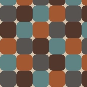 (S) Mid Mod Rounded Squares Rust Brown Teal