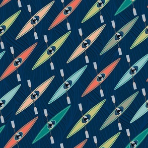 447. Kayaks on the water , navy blue background 