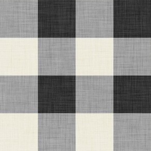 Black and Beige- Gingham- Large- 2 Inches- Buffalo Plaid- Vichy Check- Neutral Checked- Linen Texture- Fall- Autumn-Thanksgiving- Cozy Cottage- Cottagecore