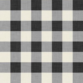 Black and Beige- Gingham- Medium- 1 Inch- Buffalo Plaid- Vichy Check- Neutral Checked- Linen Texture- Fall- Autumn-Thanksgiving- Cozy Cottage- Cottagecore
