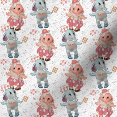 2x4-Inch Half-Drop Repeat of Darling Toy Elephant Dolls to Delight Children