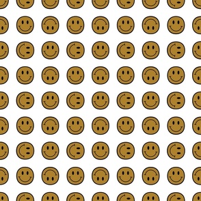 Happy Is As Happy Does Yellow Ochre Smiley Faces on White