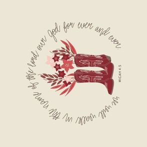 Red Boots and Wildflowers Micah 4:5 Hand Lettered Bible Verse Illustration 
