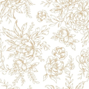 chrysanthemum large scale wallpaper, oriental wallpaper, soft neutrals on white