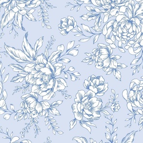 chrysanthemum large scale wallpaper, oriental wallpaper, light blue