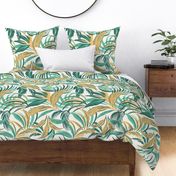 Graphic Tropical Leaves Green and White