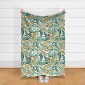 Graphic Tropical Leaves Green and White