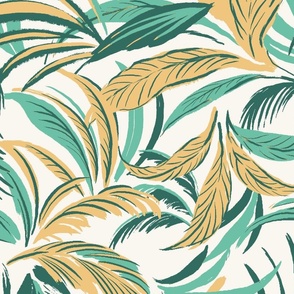 Graphic Tropical Leaves Green and White