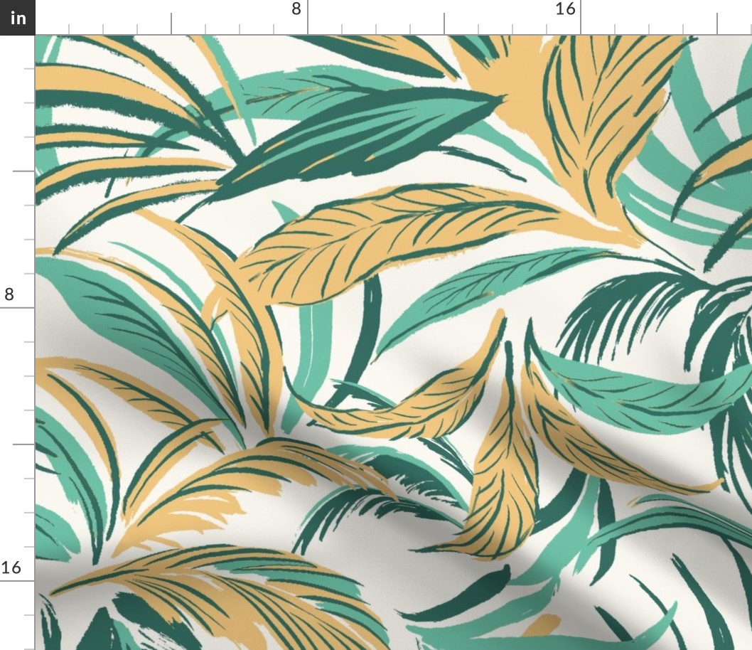 Graphic Tropical Leaves Green and White