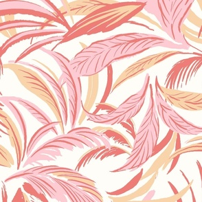 Graphic Tropical Leaves Pink and Cream