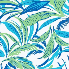 Graphic Tropical Leaves Aqua and Green