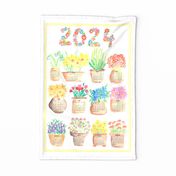 Calendar 2024 Floral Flower Pots Hand Painted in Watercolor
