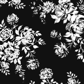 White and Black Vintage Rose Chintz