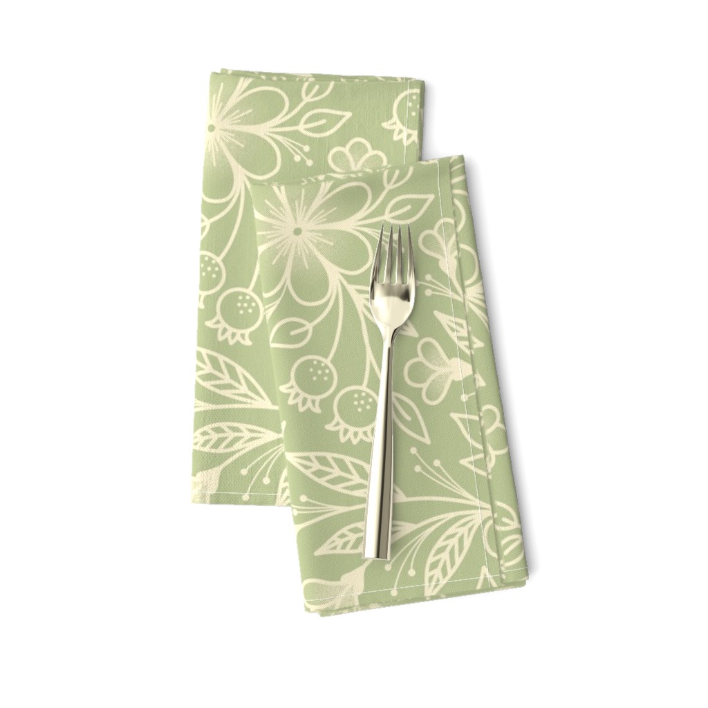 Fanciful Floral Multidirectional Line Drawing in Sage Green