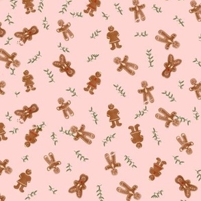 Gingerbread man,woman and reindeer on soft pink