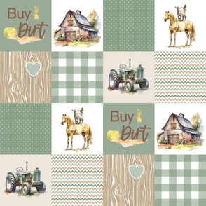 Farmhouse Buy Dirt / Faux Quilt / Green Brown