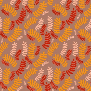 Red and yellow foliage on brown - small