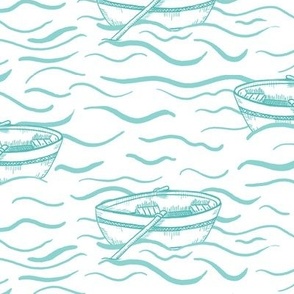 Boats on the waves - white background