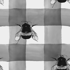 Bees with watercolour checks BW XL
