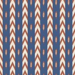 Ikat chevron stripes orange and blue red on cream - small scale