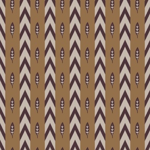 Ikat chevron stripes mustard and purple red on beige - small scale