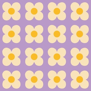 Retro Floral / Large / Lilac, yellow and cream 