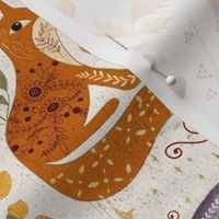 Boho Folk Art // Butterfly and Foxes// Cream Background (Medium)