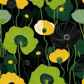 Contemporary Abstract Green Flowers