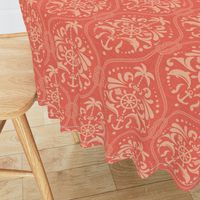 443. Sea life damask on coral colour background