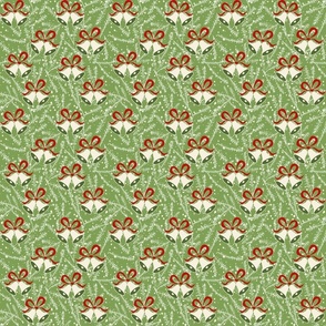 436. White Christmas bells on warm green 