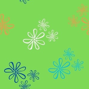 Bright Green Flower Power Outlines