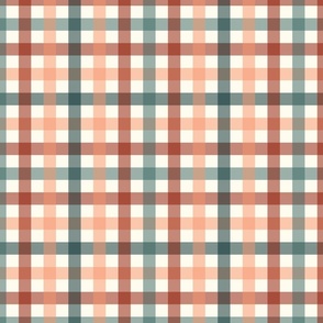 Retro Plaid - Thanksgiving Fall Colors - Teal + Orange - LARGE