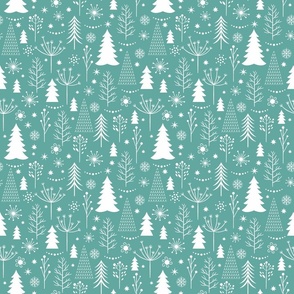 438. Christmas trees and other plants -  teal 