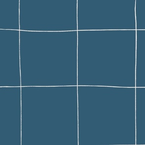 Hand-drawn Large Grid  Wallpaper in Midnight Blue