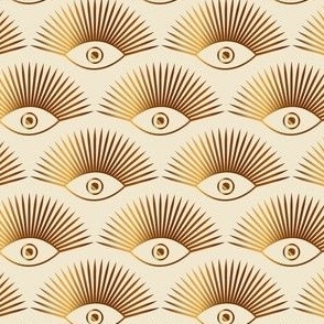 Art Deco Evil Eye - Metallic Bronze / Gold on Neutral Off White - SMALL