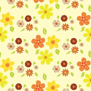 Boho Flower Pattern in Retro Golden Palette - Pale Yellow Background