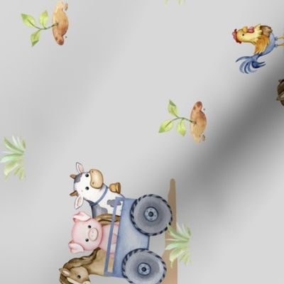 Farm Animals Tractor Gray Baby Nursery Rotated 90 