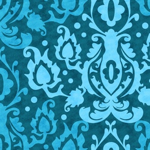 Aqua Teal Oriental Damask