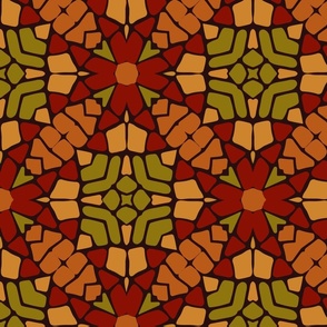 Church Windows Stained Glass Pattern in Ruby Red, Olive Green, Gold and Turquoise