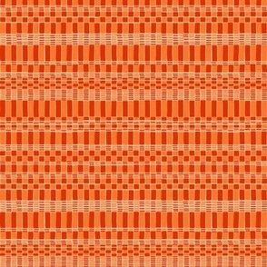 Dots and Stripe Organic Abstract hand drawn grid repeat pattern in red and orange