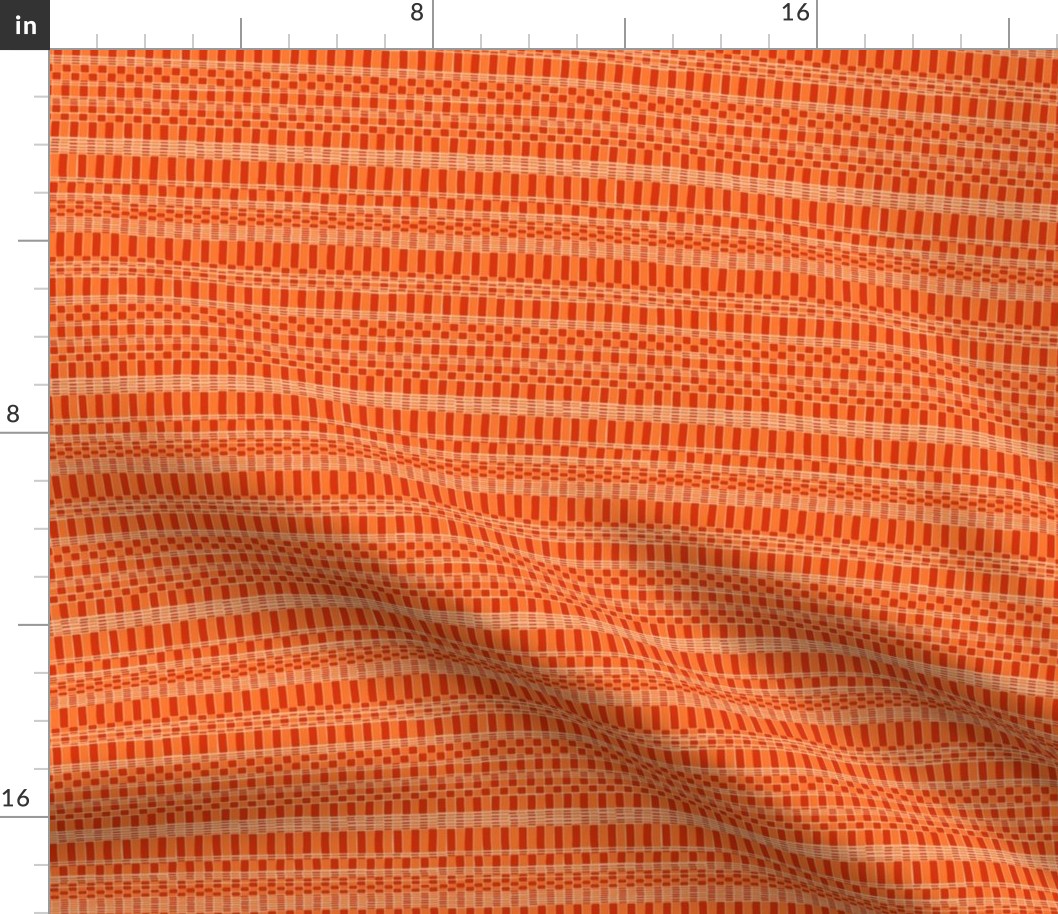 Dots and Stripe Organic Abstract hand drawn grid repeat pattern in red and orange
