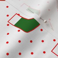 Green Christmas Stockings with Red Dots on White