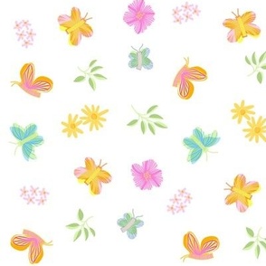 Whimsical Wildflower Butterfly Garden - Bright Colorful Playful Picnic Pattern