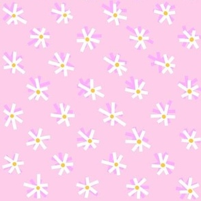 Whimsical Daisy Garden on Pink -  White Abstract Dainty Flora