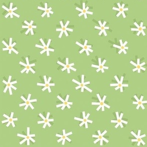 Whimsical Daisy Garden on Green -  White Abstract Dainty Flora