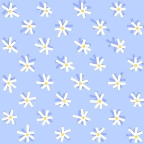 Whimsical Daisy Garden on Blue -  White Abstract Dainty Flora